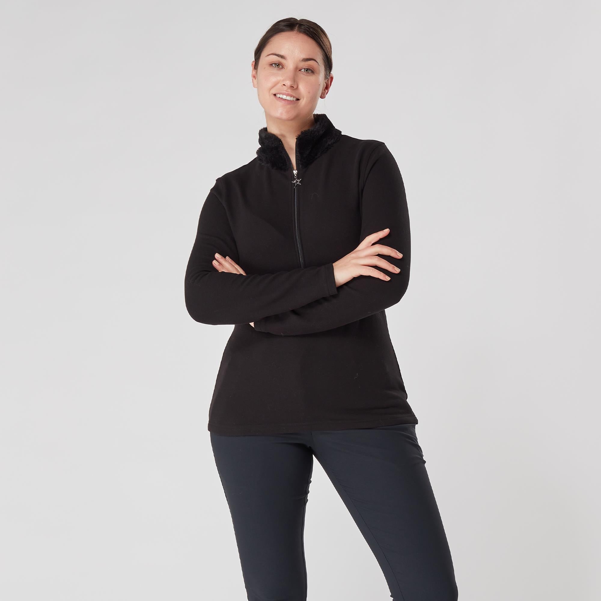 Swing Out Sister Tigress Faux Fur Ladies Golf Polo Shirt Pearl Black